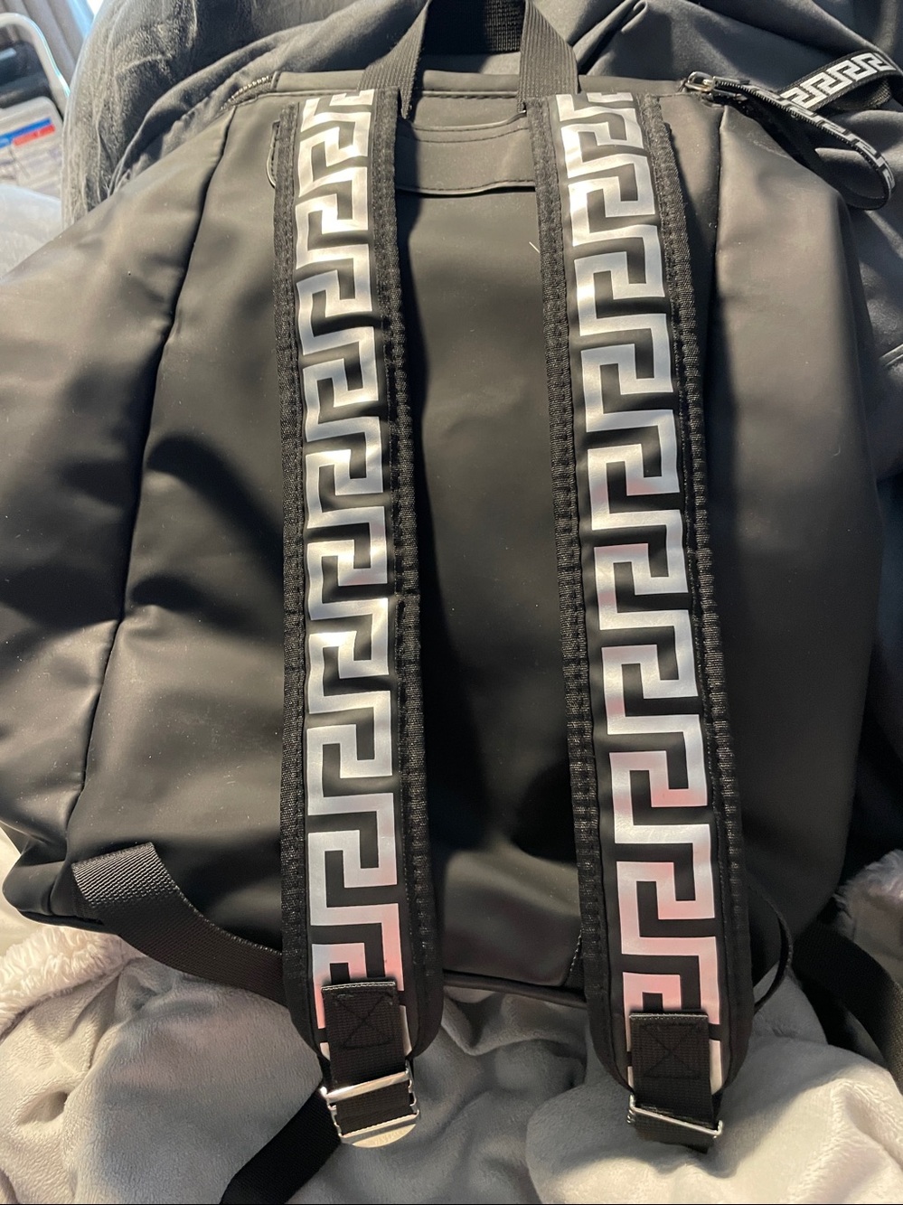 Versace parfums Black Nylon Backpack with Greek Key Zipper Pull - Picture 3 of 5